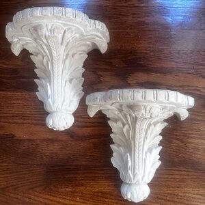 Set of Two Feather Plaster Corbel Wall Shelf Candle Holders Shelves